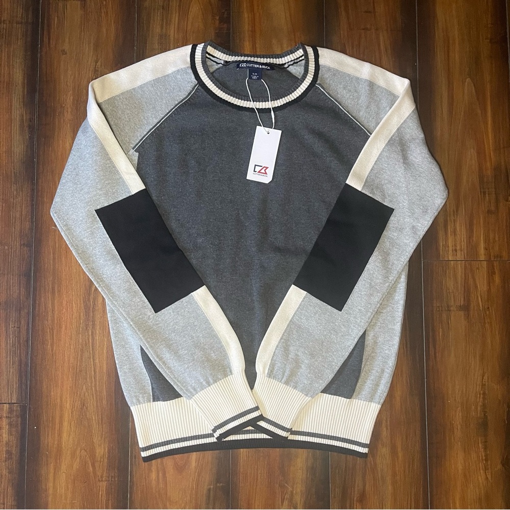 NWT Cutter & Buck Charcoal and Cream Crewneck Sweater
